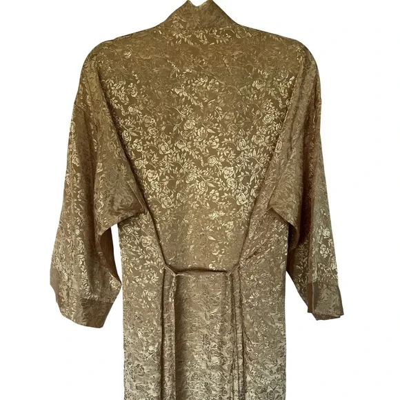 Avon Gold Floral Jacquard Robe Kimono Satin Feel Belted Vintage 80/90s S/M - Picture 3 of 12